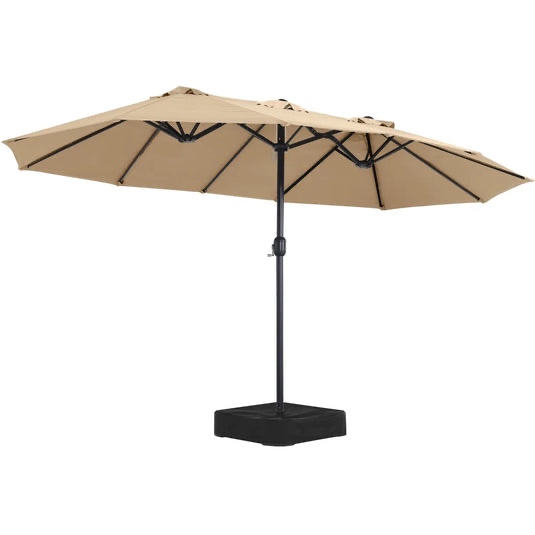 Condition photo showing New/Like New for classic 15 ft. steel residential triple-head patio umbrella