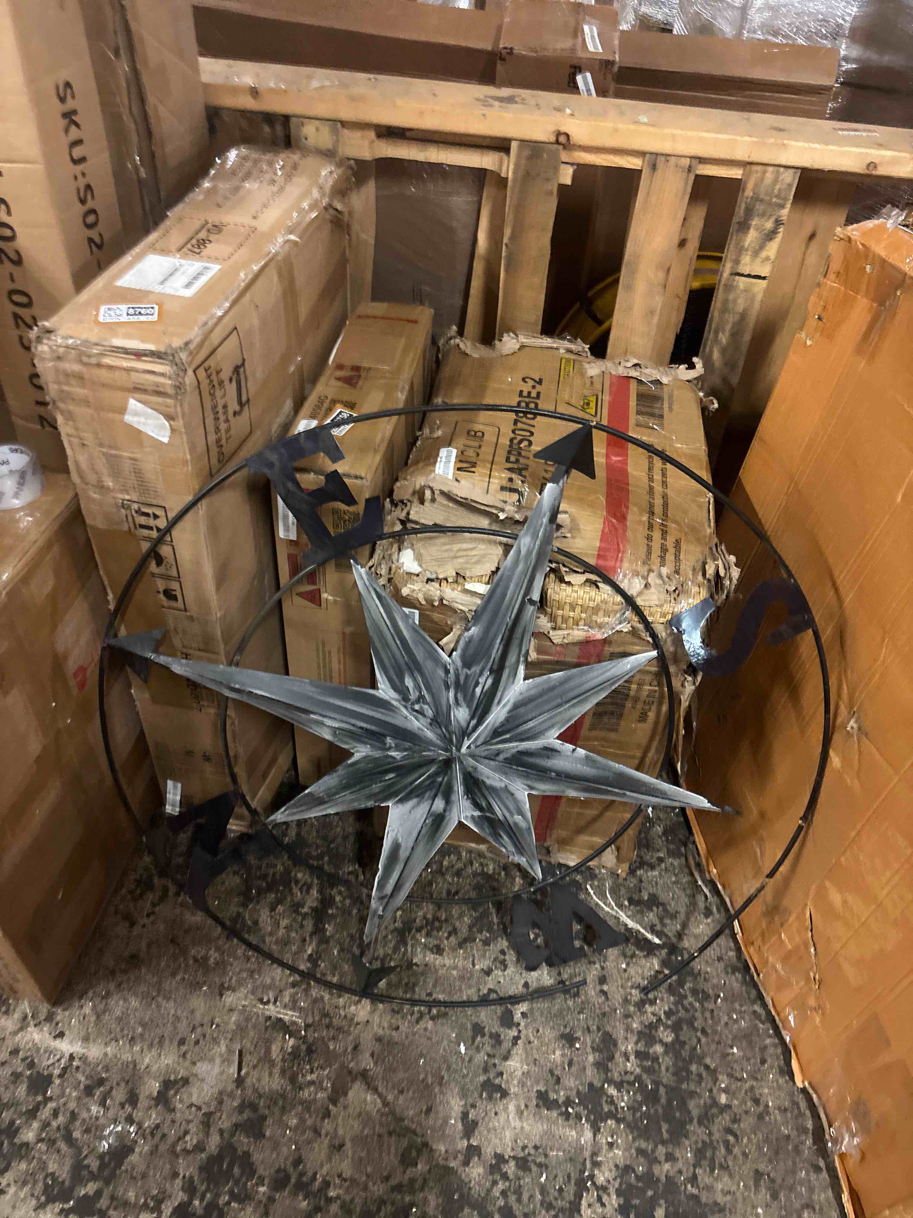 Condition photo showing New/Like New for nearly natural 40 in. washed nautical black metal compass wall art decor
