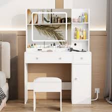 Condition photo showing New/Like New for white vanity desk with mirror and lights