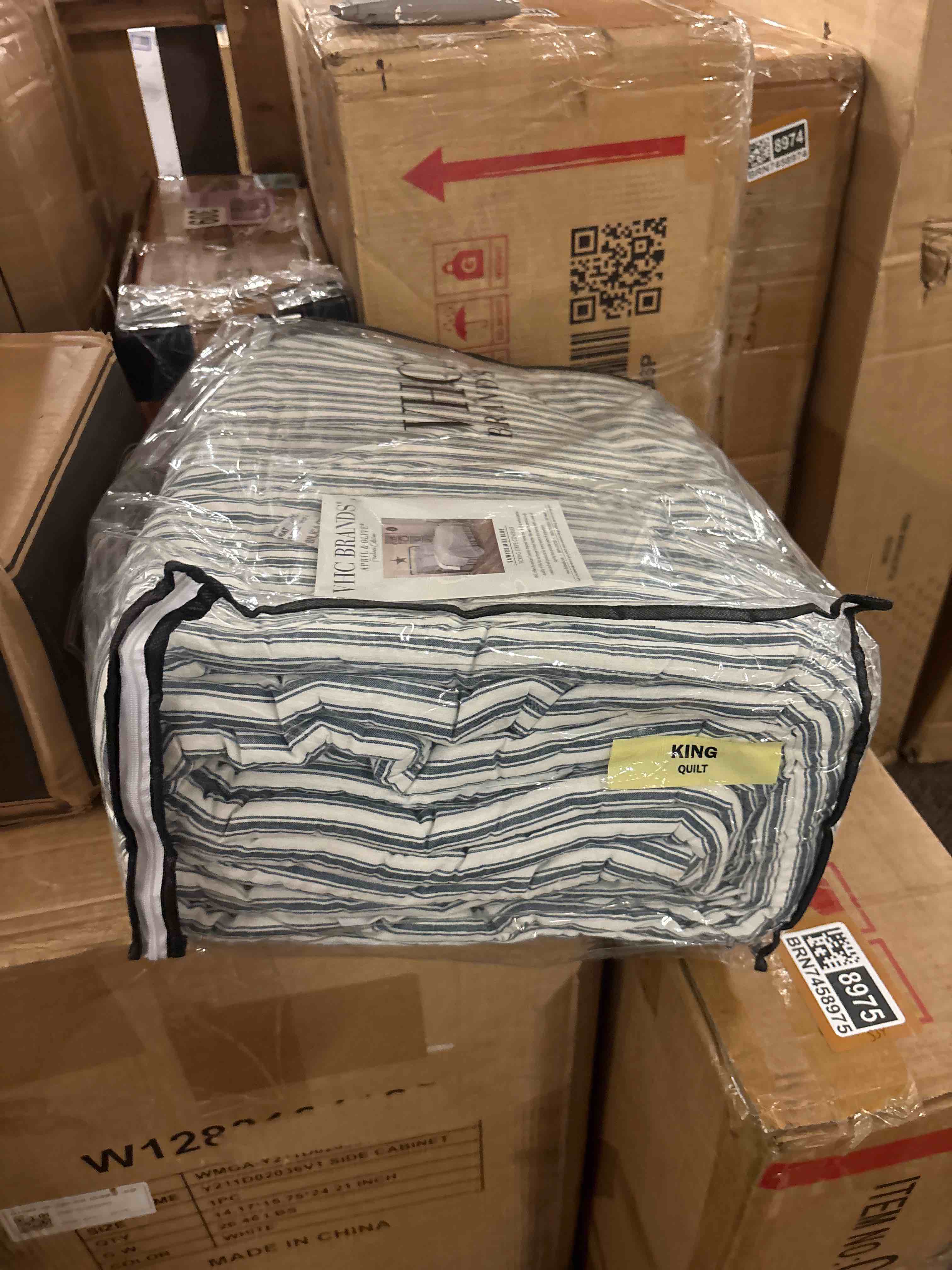 Condition photo showing New/Like New for emmit sawyer mill ticking stripe quilt coverlet