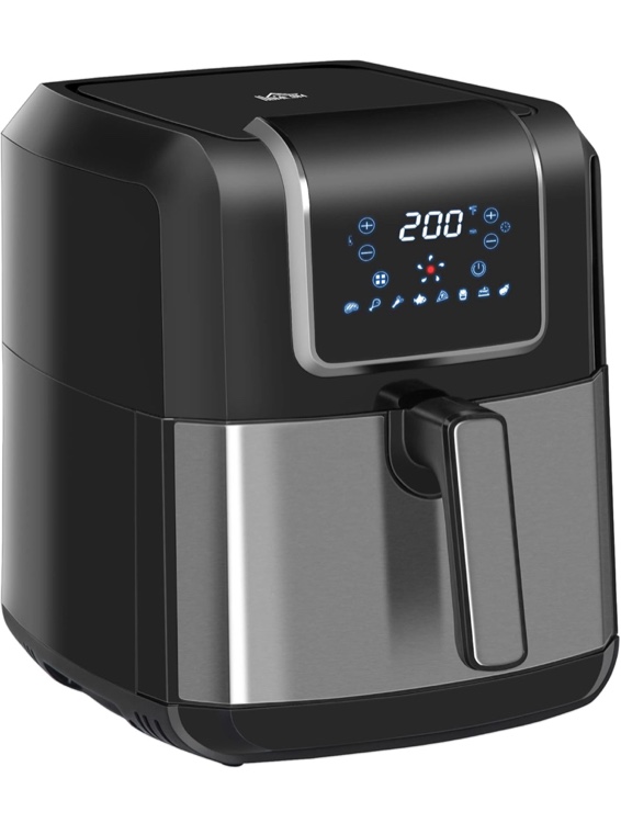 HOMCOM Air Fryer, 1700W 6.9 Quart Air Fryers Oven with Digital Display, 360° Air Circulation, Adjustable Temperature, Timer and Nonstick Basket for Oil Less or Low Fat Cooking, Black