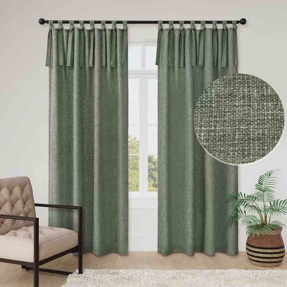 Knot Tie Top Curtain Pair green
