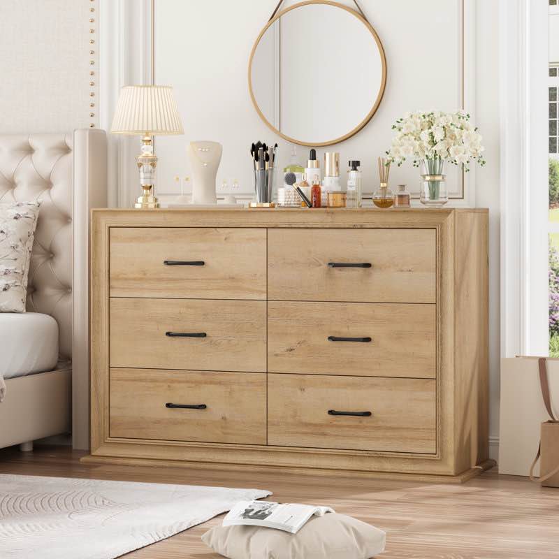 Ilfracombe 6 Drawer 47.2" W Double Dresser, Farmhouse Style 6-Drawer Dresser