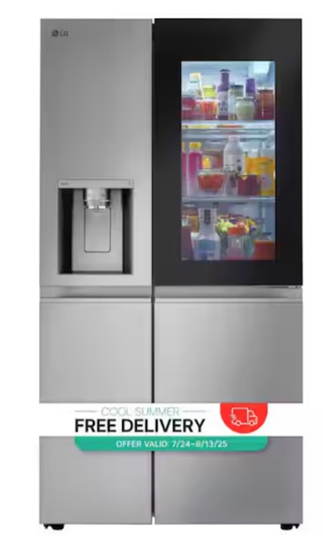 Brand New 27 cu ft Side by Side Refigerator with Instaview Glass