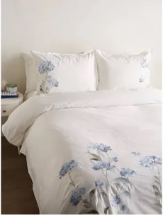 Hydrangea Embroidery Duvet Set - King, Blue-White - Blue/White (King )