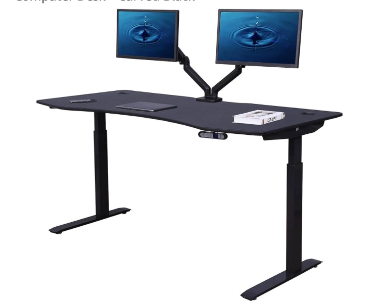 ApexDesk Elite Pro Series 71" x 33" Electric Height Adjustable Stand up Desk, Sit Stand Home Office Desk, Computer Desk - Curved Grey Top/White Frame