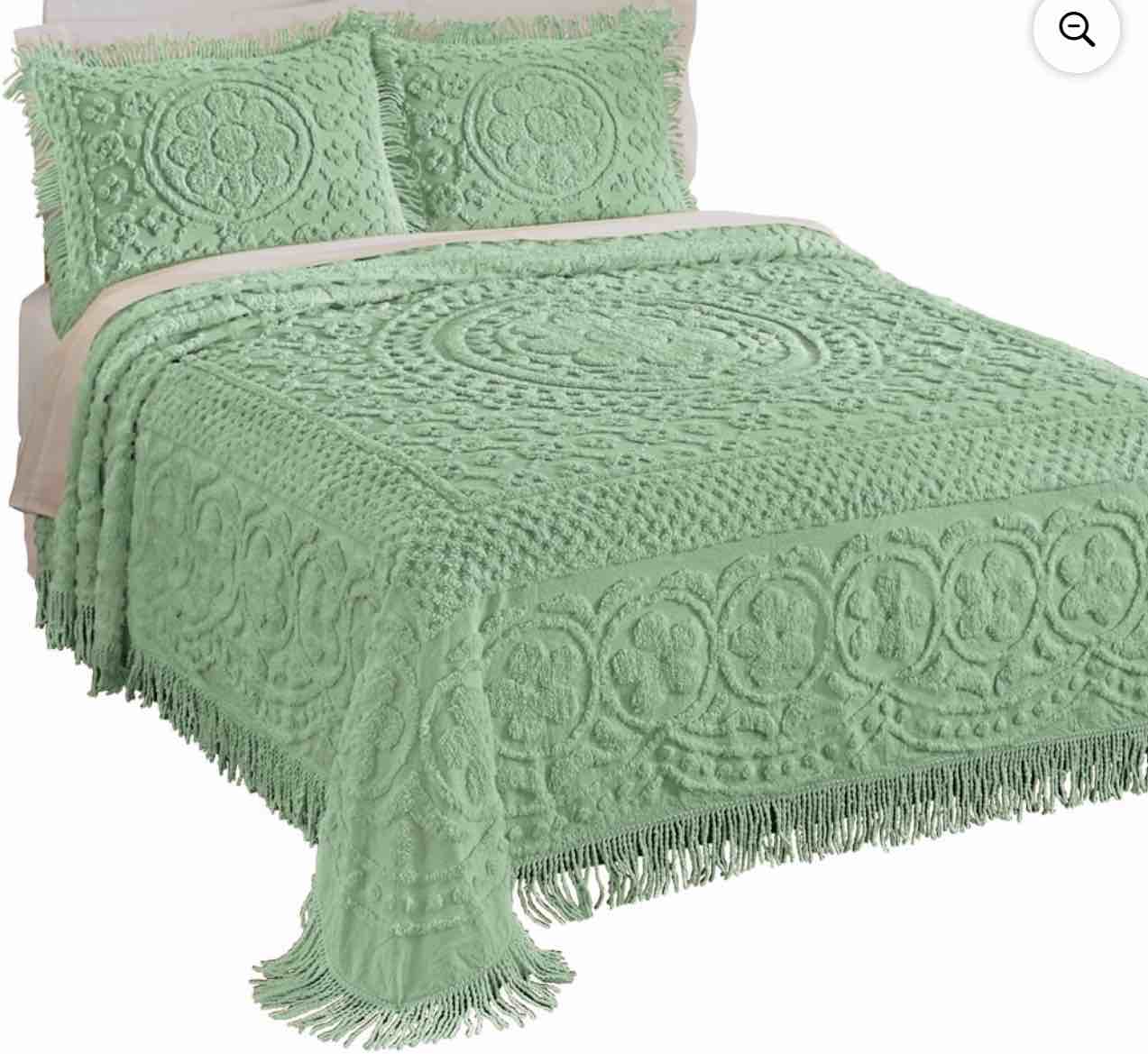 Collections Etc Calista Chenille Lightweight Bedspread with Fringe Border, Sage, King