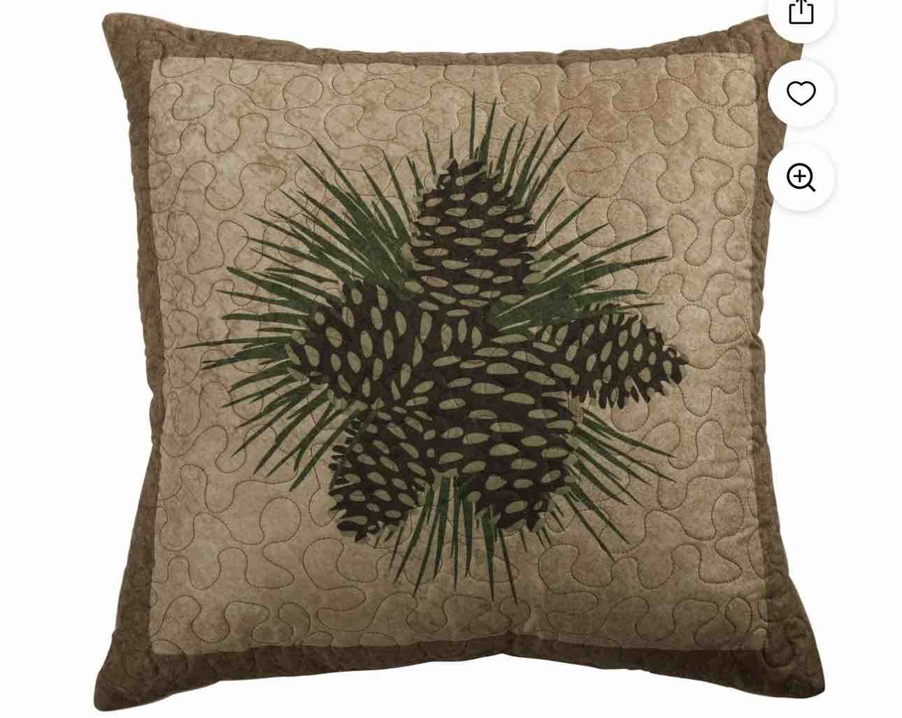 Donna Sharp Antique Pine Square Lodge Decorative Throw Pillow Pine Cone Design
