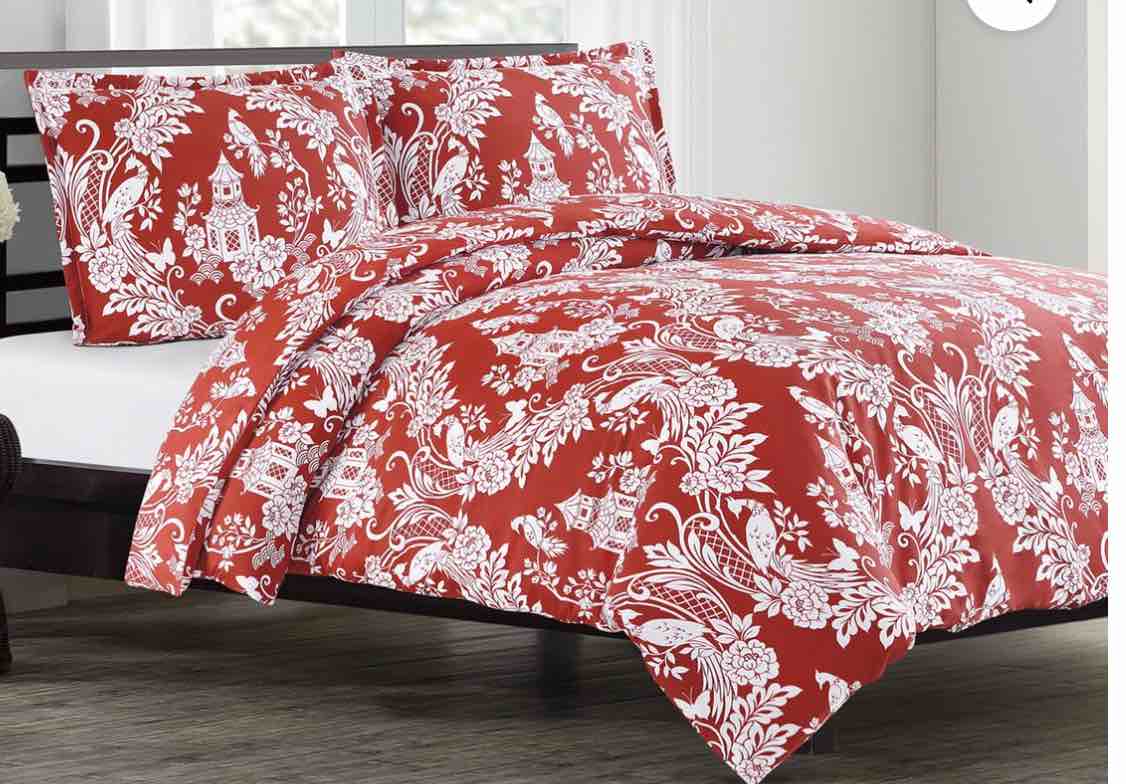 Echelon Home Pagoda Cotton Sateen 3-Piece Duvet Cover Set Fire Brick King 3 Piece Glam, Traditional