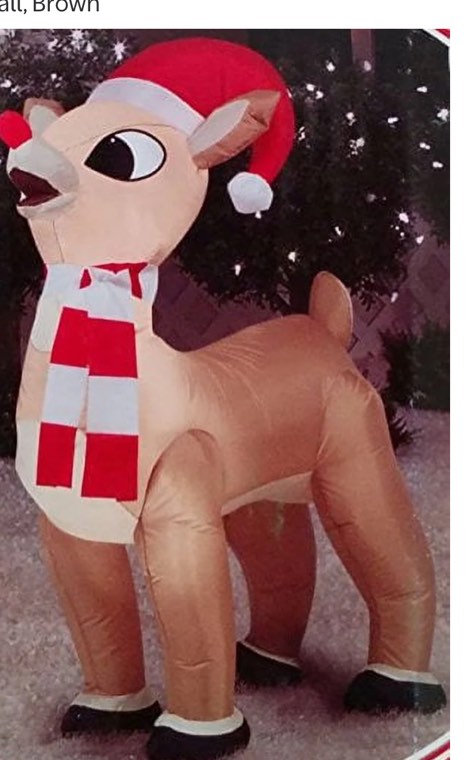 Gemmy Christmas Airblown Inflatable Standing rudolph w/Santa Hat & Scarf, 3.5 ft Tall, Brown