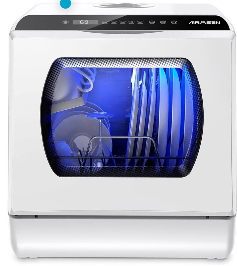 AIRMSEN Portable Countertop Dishwashers, 5 Washing Programs Mini Dishwashers with 5 L Built-in Water Tank and Double-layered Glass Door, No Hookup Needed for Home, Apartments & RVs