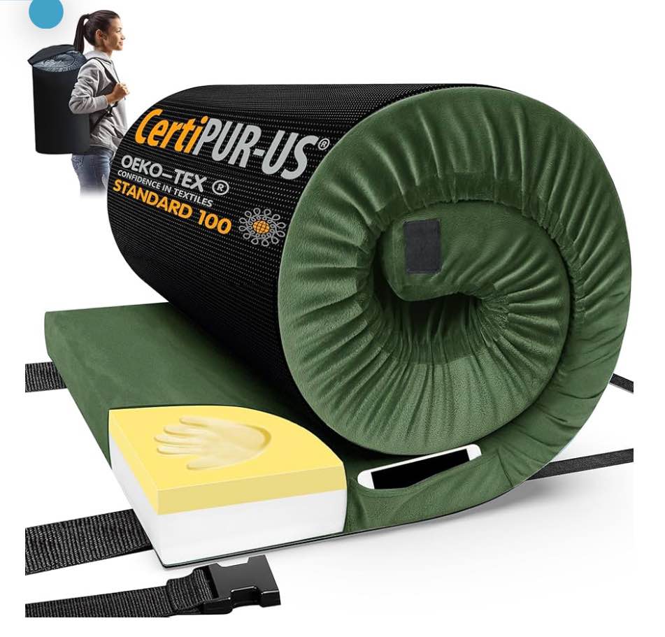 CYMULA Memory Foam Camping Mattress Pad, CertiPUR-US Sleeping Mat Portable Roll Up Mattress for Adults, Camping Bed Pads for Sleeping, Guest Bed for Sleepover Car Bed with Travel Bag