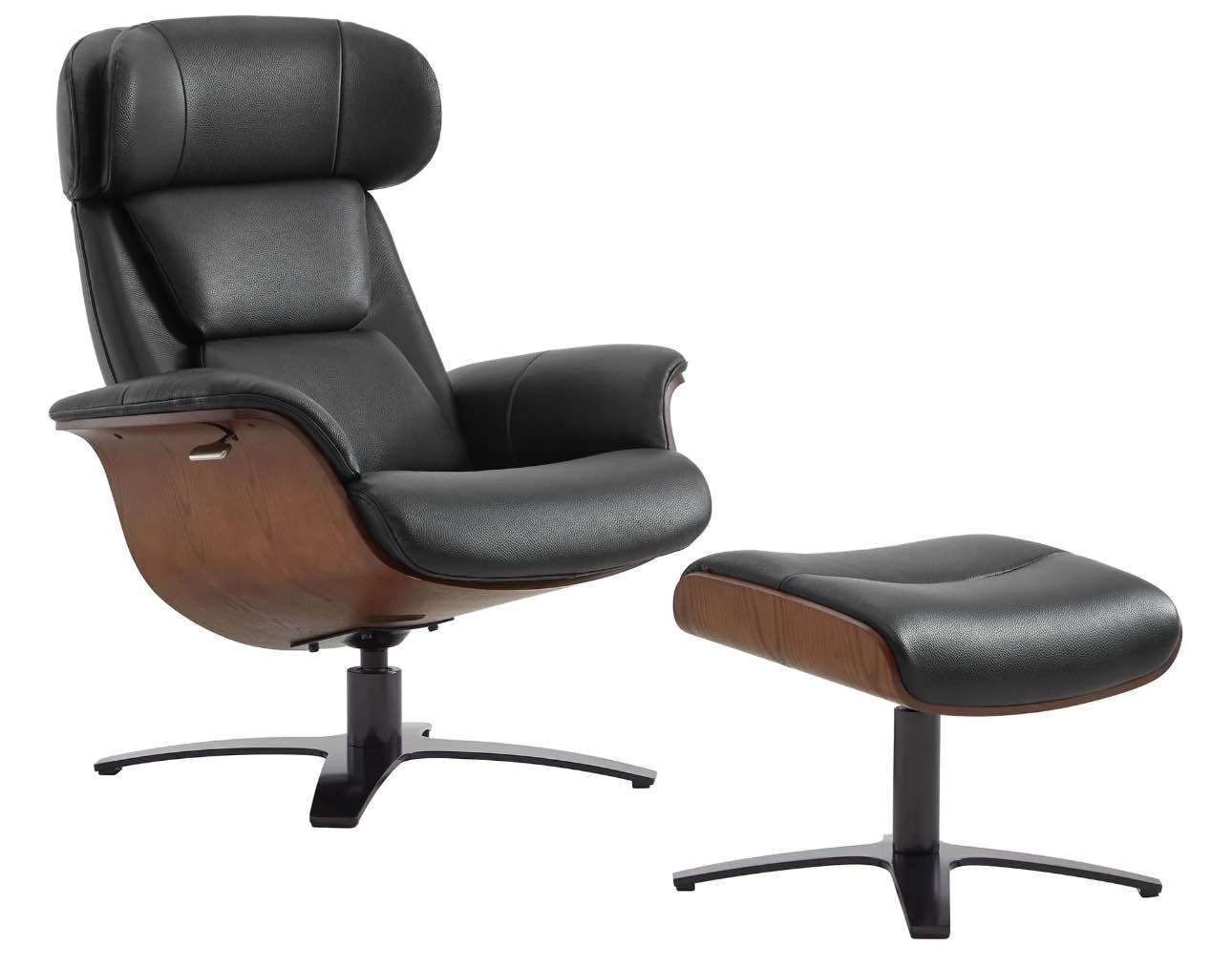 CHITA Swivel Recliner Chair with Ottoman Set & Adjustable Headrest, Leather Lounge Accent Arm Chairs for Living Room Bedroom, Black