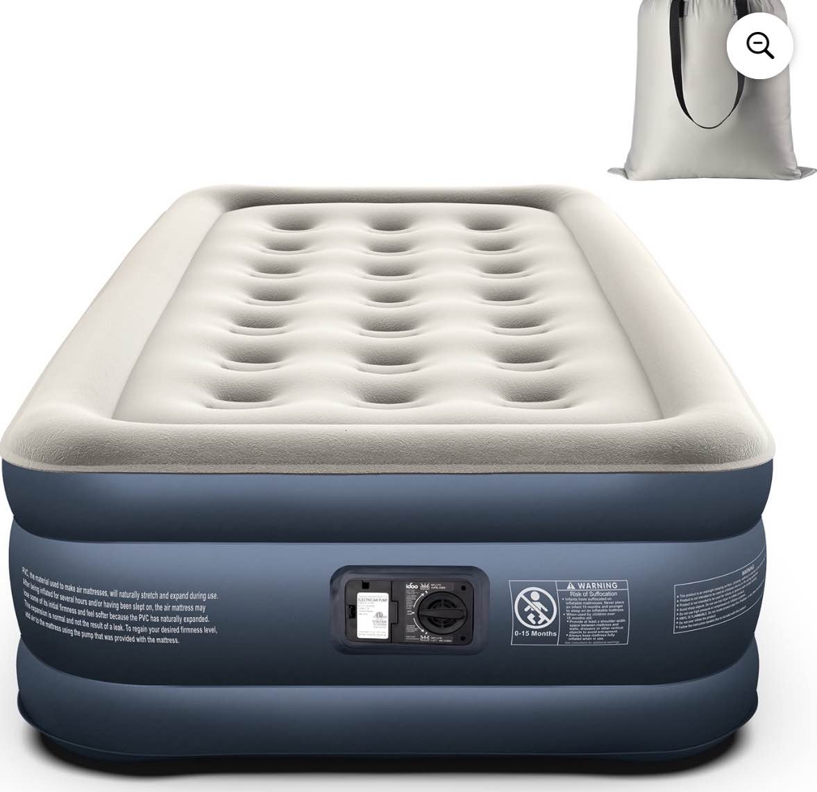 iDOO Air Mattress, Inflatable Airbed with Built-in Pump for Guest Home Camping Travel, 550lb Max, (Twin Size 18")