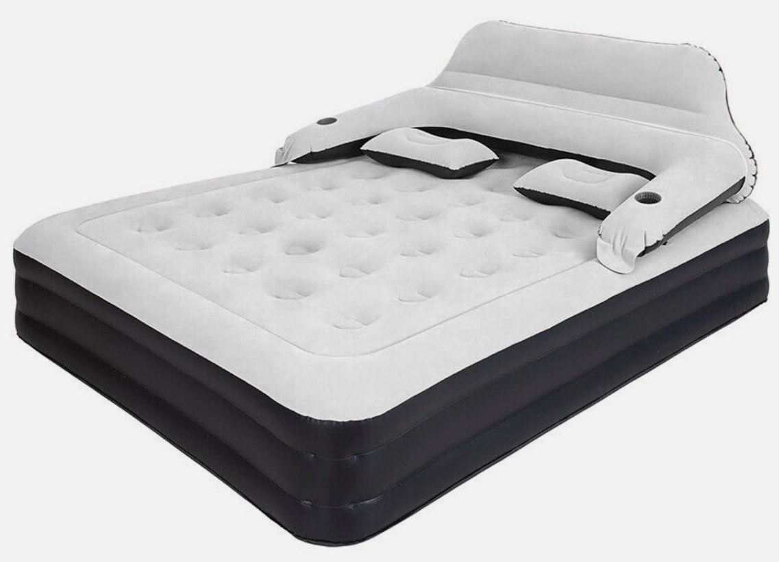 Inflatable Mattress Air Bed w/ Headboard & Electric Pump Raised Camping Aerobed