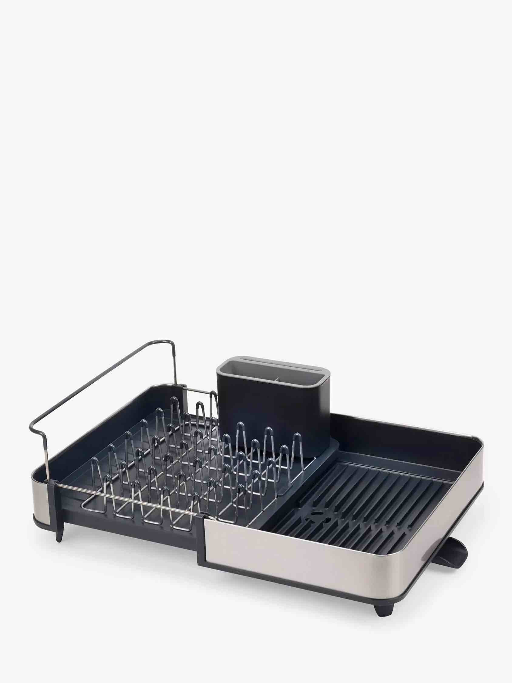 Joseph Joseph Extendable Dish Drying Rack with Dual Parts - Stainless Steel, Non-Scratch, Movable Utensil Drainer & Drainage Spout, Gray