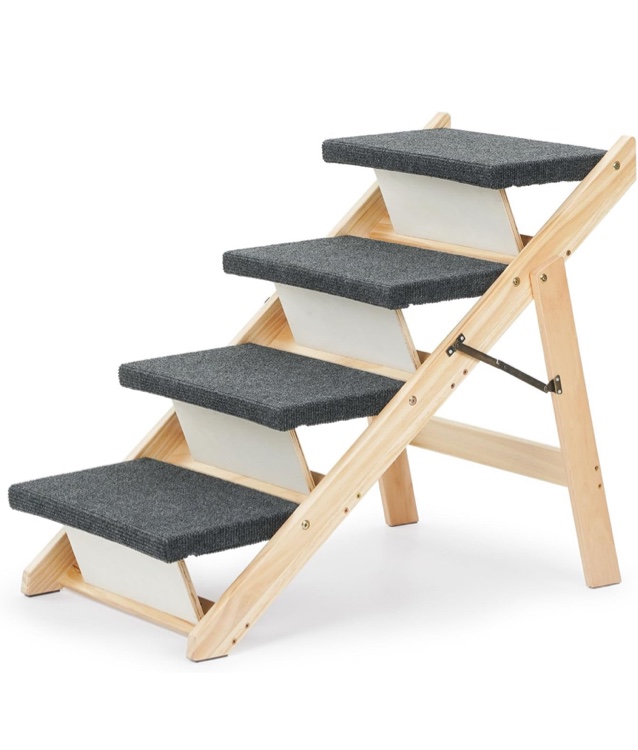 MEWANG Wooden Dog Stairs/Steps - Foldable 4 Levels Pet Stairs & Ramp Perfect for Beds and Cars - Portable Dog/Cat Ladder Up to 110 Pounds