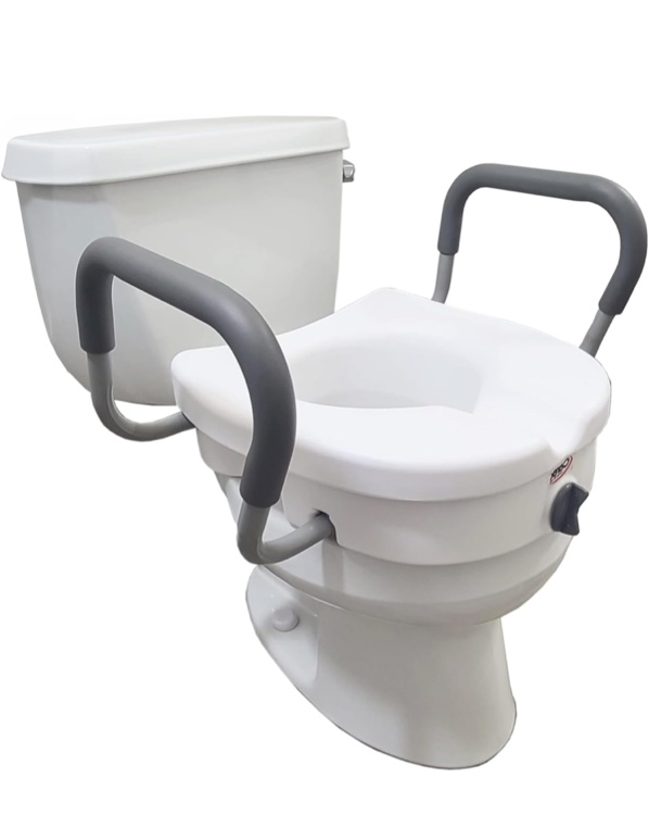 Carex E-Z Lock Raised Toilet Seat With Handles, 5" Toilet Seat Riser with Arms, Handicap Raised Toilet Seat For Seniors and Elevated Toilet Seat