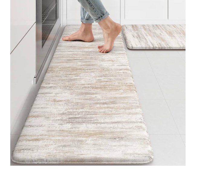 KIMODE Anti Fatigue Kitchen Mats for Floor 2 Piece, Cushioned Abstract Kitchen Rugs,Memory Foam Kitchen Floor Mats, Standing Desk Mats for Laundry, Office, Sink Light Brown Multi