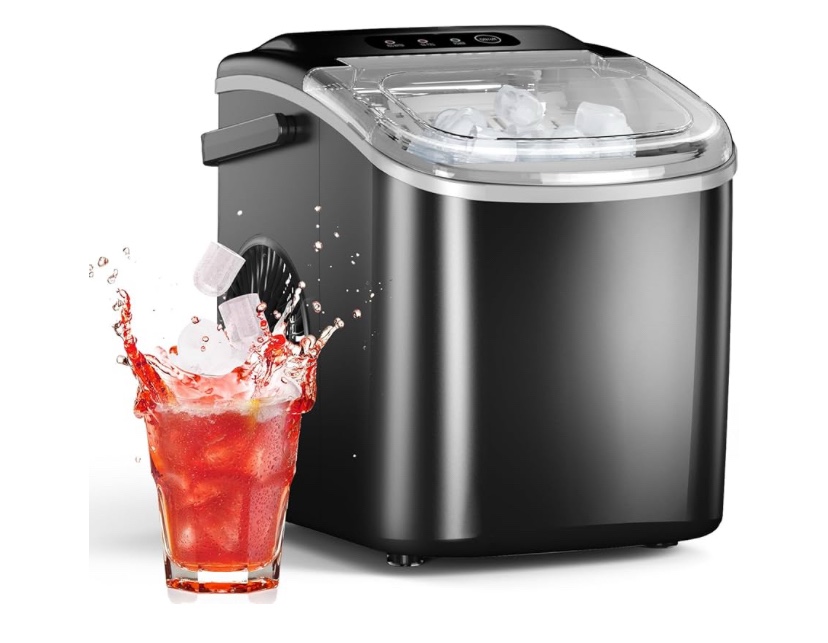 Ice Maker Countertop, Efficient Easy Carry Ice Machine, Self-Cleaning Ice Maker with Ice Scoop & Basket, 9pcs/ 8mins 26.6Lbs Per Day for Home/Office/Kitchen,Black