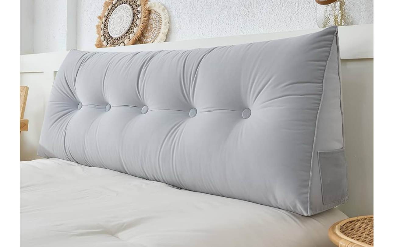 Headboard Pillow for Bed,Triangular Wedge Pillow Headboard Positioning Support While Reading and Resting,Cushion Headboard with Washable Cover, Filled with Cotton (Grey, Queen)