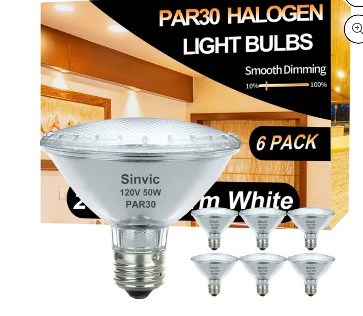 Sinvic Par30 Short Neck, 6 Pack High Output Par30s Halogen 50W 120V, Par30 Dimmable Warm White 3000K, 50W Par30 Flood Light with E26 Medium Base for Recessed Trim Lighting, Track Light