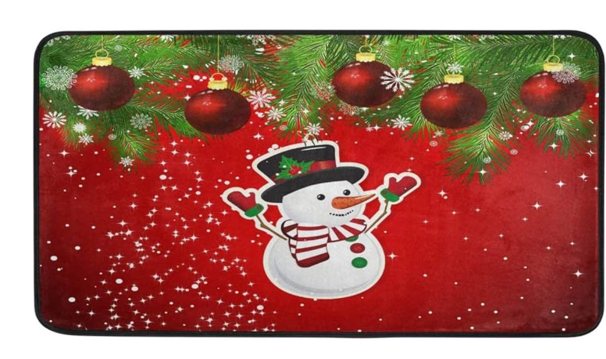 Christmas Rug Kitchen Rugs Runner Red Christmas Snowman Doormat Bath Rugs Non Slip Area Rugs for Bathroom Kitchen Indoor 39" X 20"