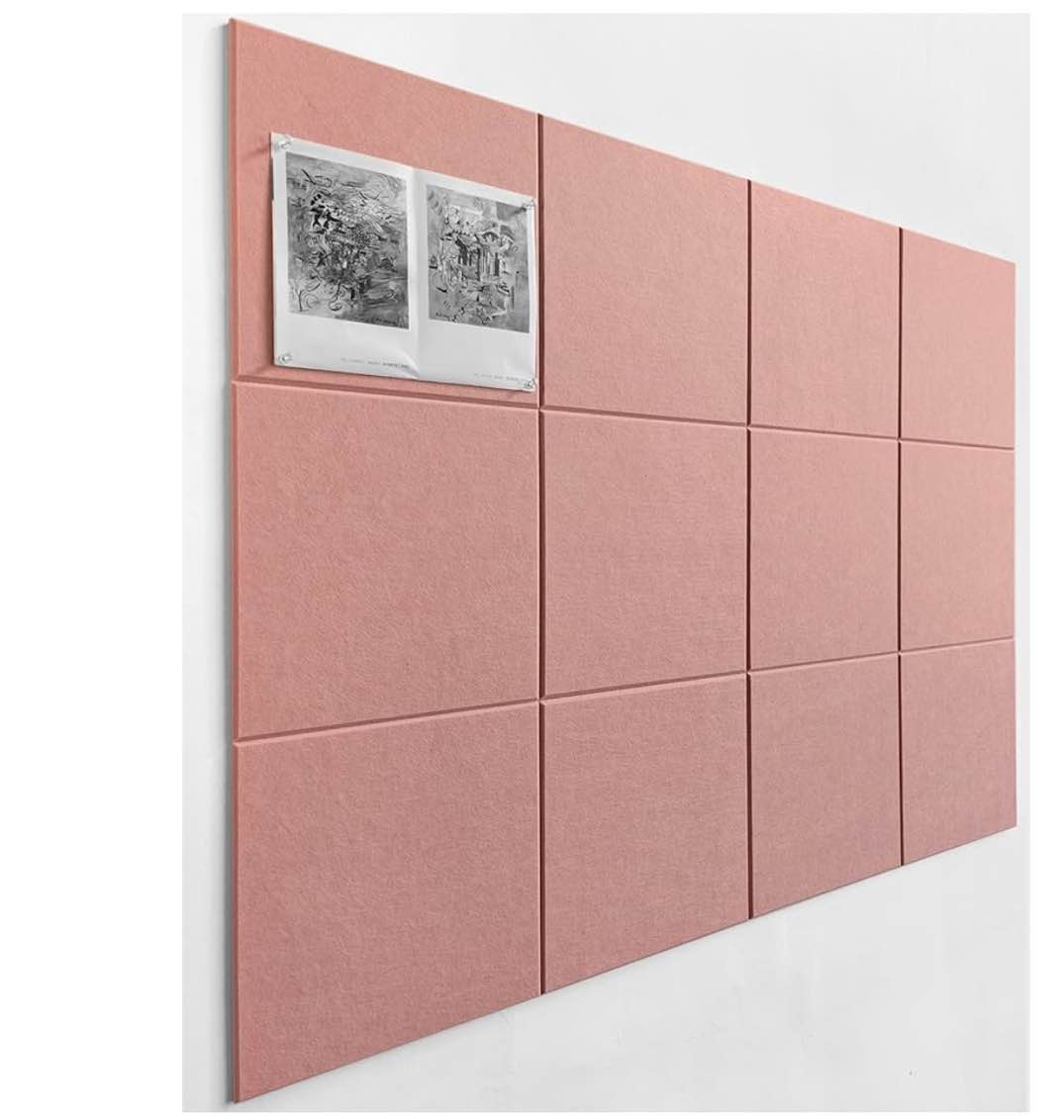 large cork board alternative - 12-pack felt wall tiles with safe removable adhesive tabs, cork wall tiles bulletin board home office essentials - pink