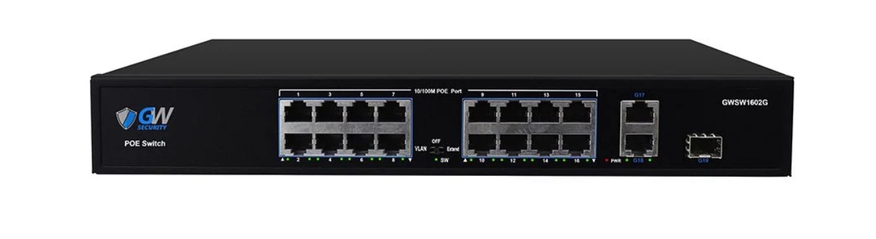 GWSW1602G 16 x 100Mbps PoE ports with 2 x 1000Mbps Uplink