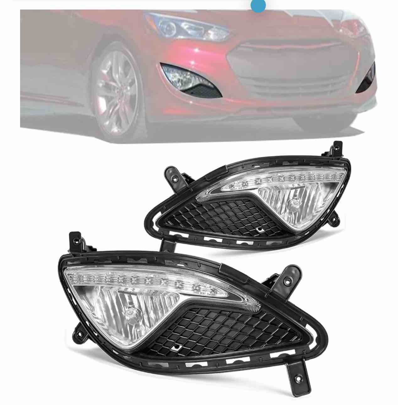Kojem Front Fog Light Set Compatible with 2013-2017 Hyundai Genesis Coupe W/Cover & Connector Left Right Side Clear Lens Halogen Style Lamp Replacement for 922012M500 922022M500 865512M300 865522M300