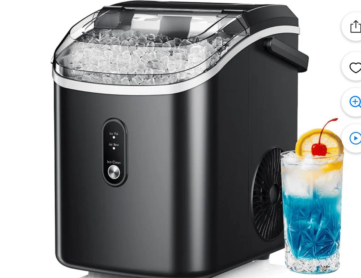 Simzlife Nugget Ice Maker Countertop, 34.9lbs per Day Chewable Pebble Nugget Ice Machine with Touch Screen for Home, Kitchen, Office, Stainless Steel, Black