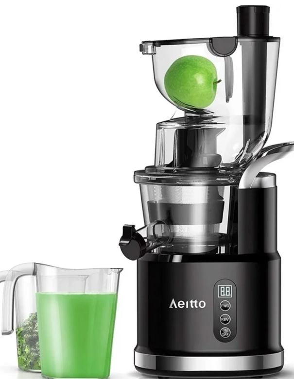 Aeitto Masticating Juicer Machine, Cold Press, Wide 3.3-in Auger, High Juice Yield, Easy Clean, 900ml Cup, Reverse