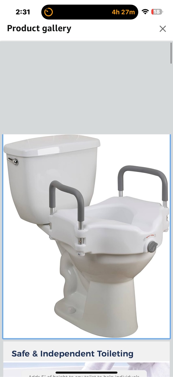 Drive Medical RTL12027RA 2-in-1 Raised Toilet Seat with Removable Padded Arms, Standard Seat