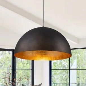 Industrial Oversized Metal Dome Pendant Light - Modern Farmhouse - 15in - Black