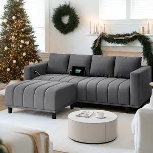 Moasis 82.6" L Shaped Sofa Velvet Cloud Couch Comfy Deep Seat Modular Sofa Upholstered - 26.37"D x 82.68"W x 30"H - Grey