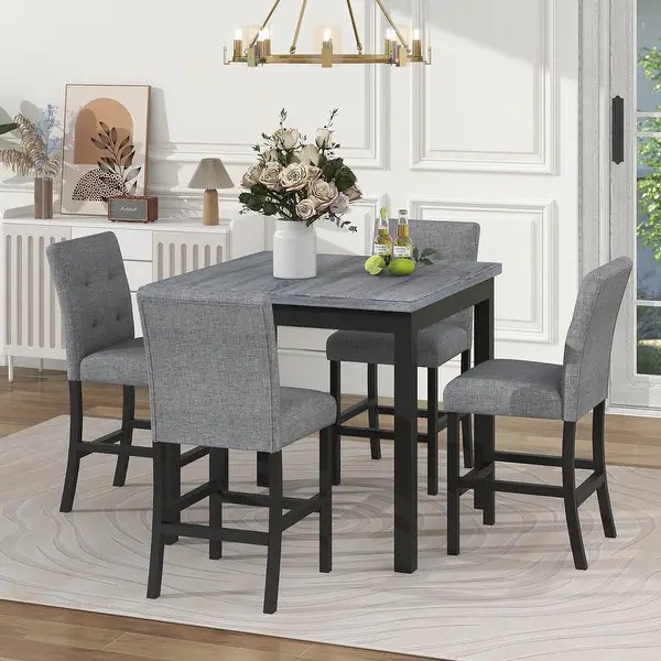 Chairs Only!!!!! Black 5-Piece Counter Height Wooden Dining Table Set with Square Table & 4 Chairs