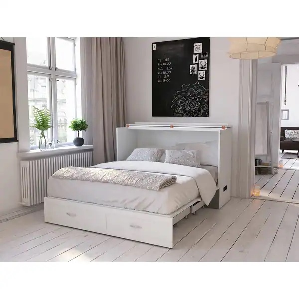 Box 1 of 2 incomplete!!! Hamilton Murphy Bed Chest with Mattress and Storage Drawer - White - Queen