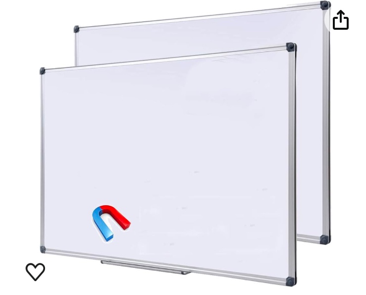 DexBoard 2 Pack 48 x 36 Large Magnetic Dry Erase Board with Removable Marker Tray| Commercial Quality Wall-Mounted Aluminum Message Presentation White Board for Home Office Classroom