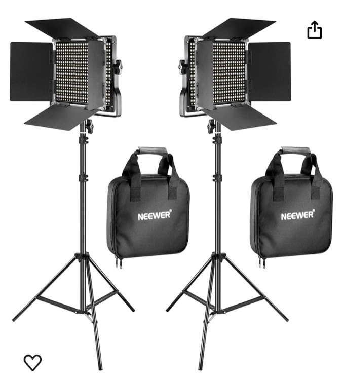 NEEWER 2 Pack Bi Color 660 LED Video Light and Stand Kit: (2) 3200-5600K CRI 96+ Dimmable Light with U Bracket and Barndoor, (2) 75 inches Light Stand for Studio Photography, Video Recording (Black)