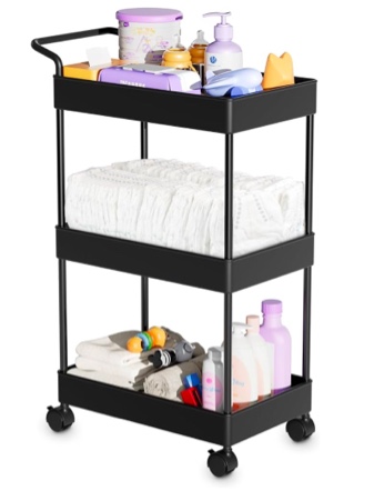 Baby Diaper Caddy, Plastic Movable Cart for Newborn Nursery Essentials Diaper Storage Caddy Organizer for Changing Table & Crib, Easy to Assemble, Black