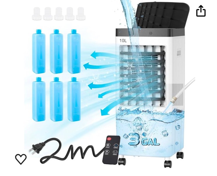 Air Conditioners, 2024 Upgraded Portable Air Conditioner with 3 Gal Water Tank, Air Conditioner Portable for Room with 6 Ice Box, 3-in-1 Super Wind Quiet Swamp Cooler, AC for Room/Bedroom/Garage75