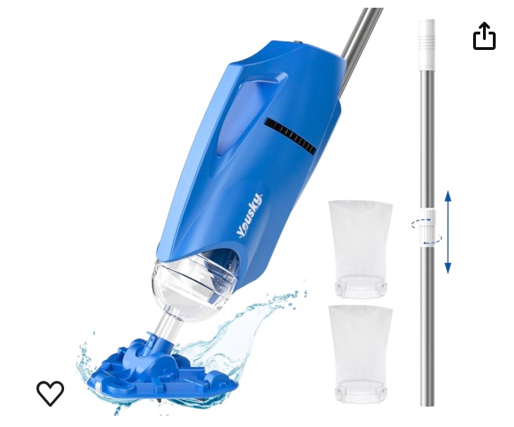 Pool Vacuum for Above Ground Pool: Cordless Handheld Pool Vacuum w/Telescopic Pole, Rechargeable Swimming Pool Cleaner for Inground Pools and Hot Tubs, Powerful Suction up to 18 Gallons/Min.