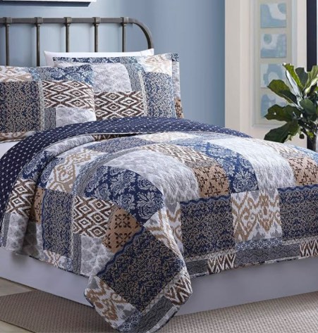 Modern Threads Laura Multi-color Printed Patchwork Reversible Cotton Quilt  King  3 Piece