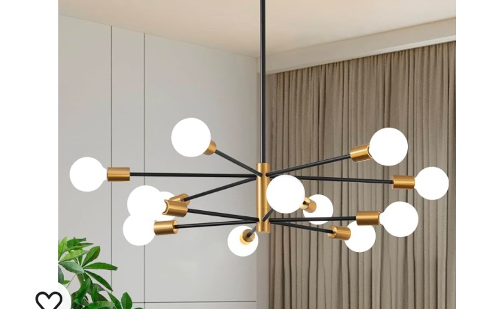 KAISITE Modern Chandelier 12-Light Sputnik Chandeliers for Dining Room Over Table Black and Gold Chandelier Light Fixture Mid Century Height Adjustable Kitchen Farmhouse Ceiling Light