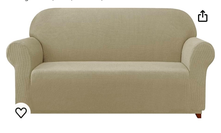 subrtex Stretch Loveseat Sofa Slipcover 1 Piece Sofa Cover 2 Seater Soft Couch Cover Washable Furniture Covers, Jacquard Fabric Small Checks(Sand,Medium)