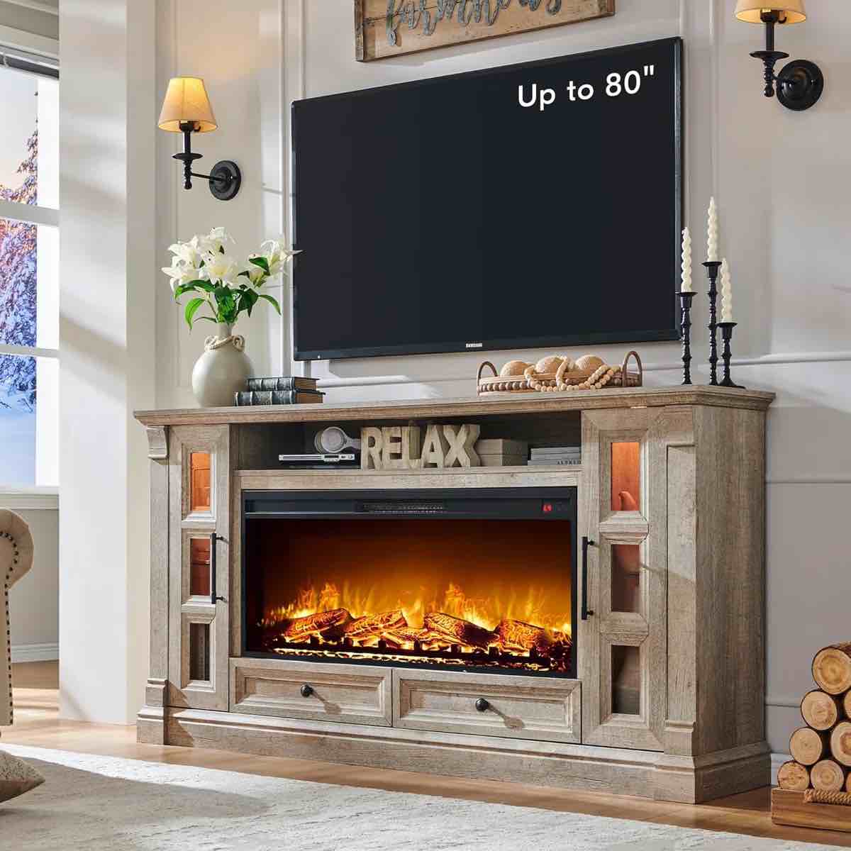 Farmhouse Tv Stand With Electric Fireplace