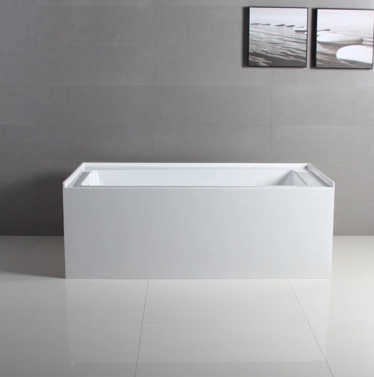 Kingston Brass Aqua Eden 60-Inch Acrylic Rectangular 3-Wall Alcove Tub, Drain Hole