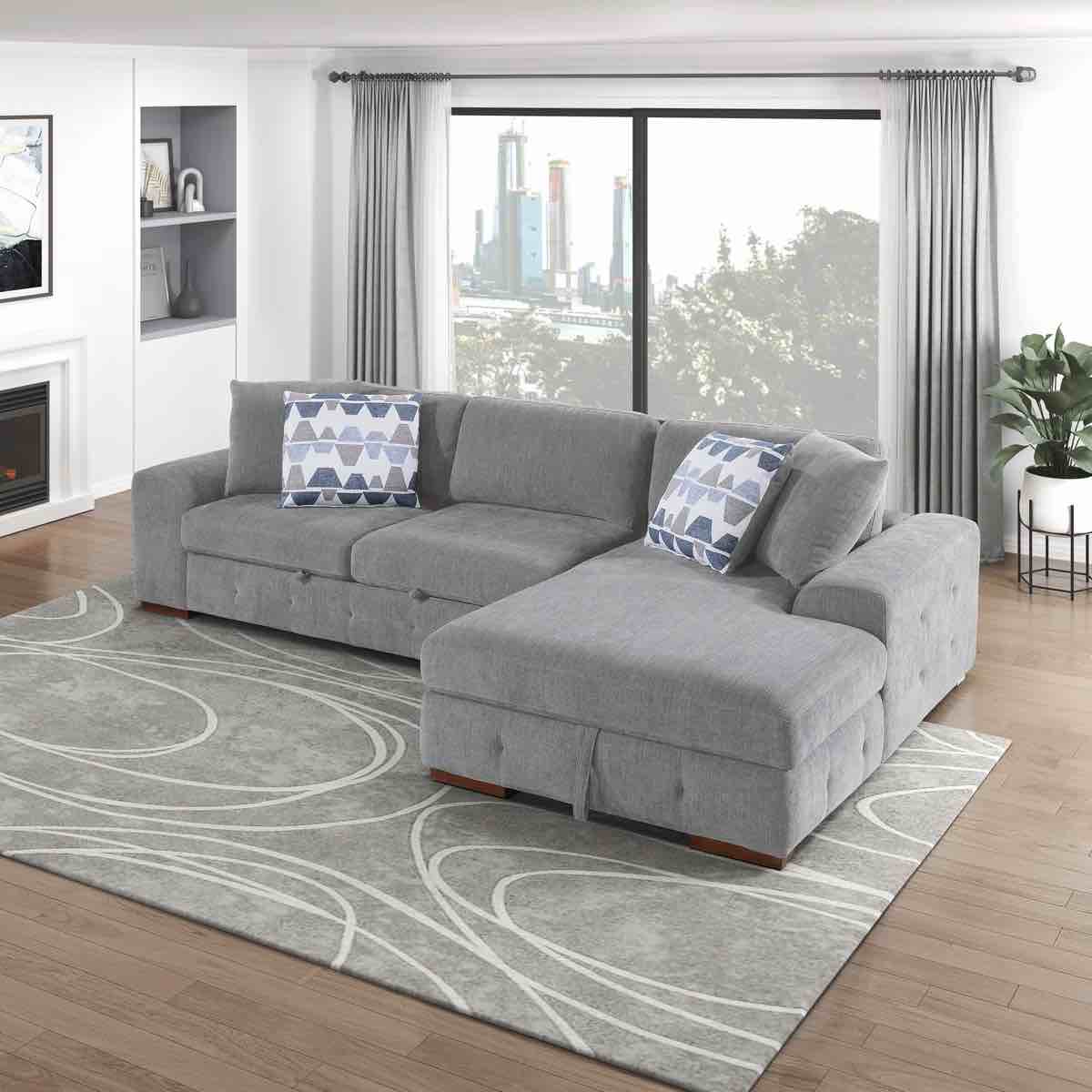 Odesser 115"W 2-Piece Chenille Sectional Sofa Sleeper with Chaise, Box 1 of 4 and Box 4 of 4 only*