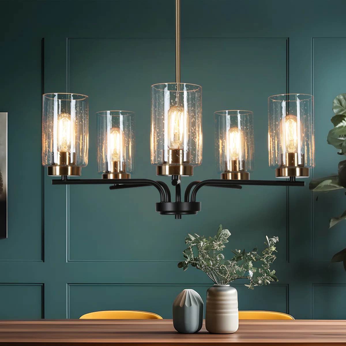 Grisella 5-Light Modern Linear Shaded Chandelier with Seeded Glass