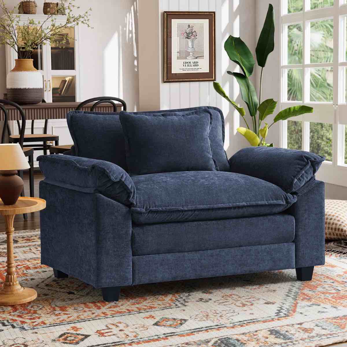 49.5'' W Oversized Premium Chenille Armchair And A Half With Accent Pillow & Removable Cushions